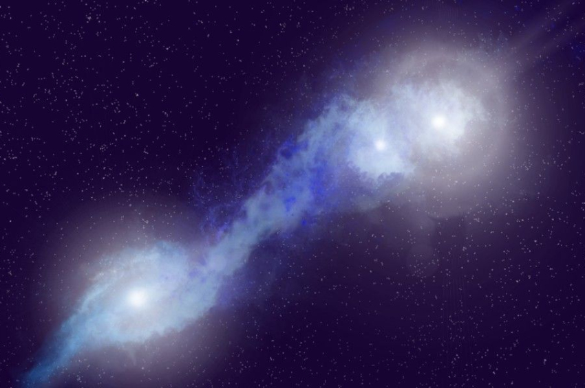 Cosmic triad: Three supermassive black holes on a collision course